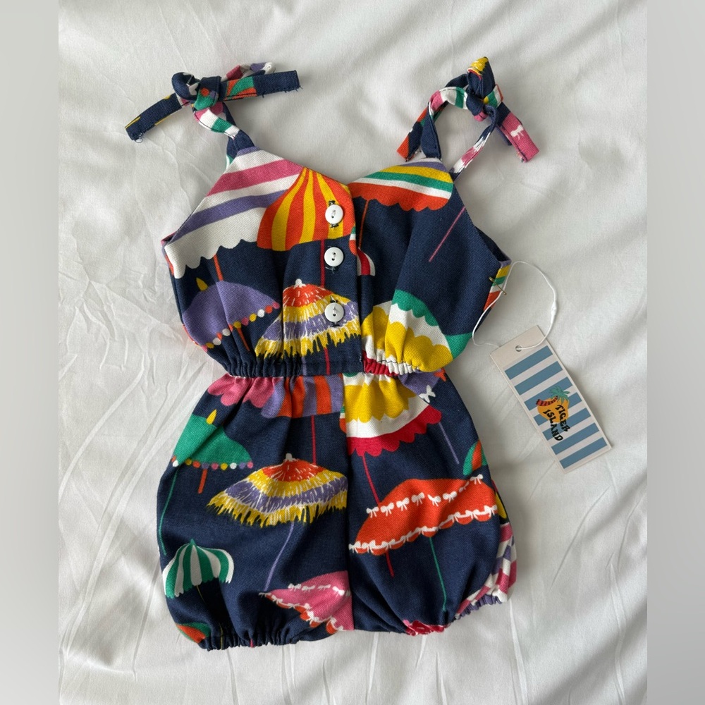 Boutique Blue Umbrella Print Cotton Romper 12-18 Months Cotton Beach Travel